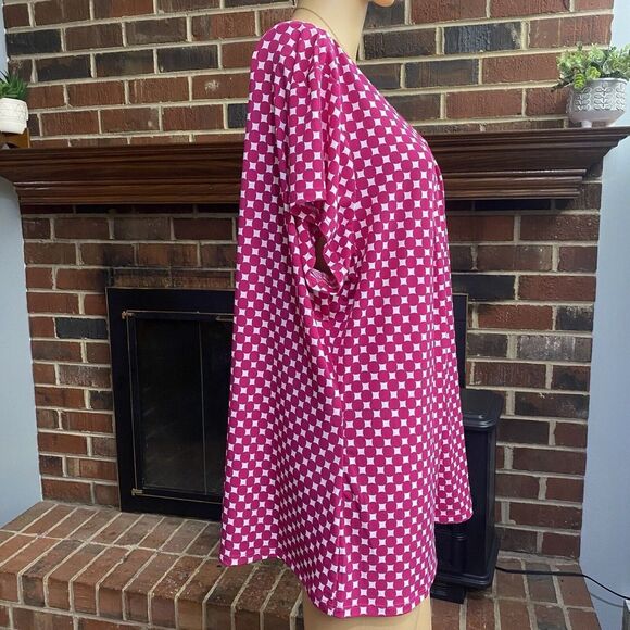 Worthington Stretch Pink Polka  Blouse Women Plus Size 2X Short Sleeve Pre Owned - Picture 11 of 12